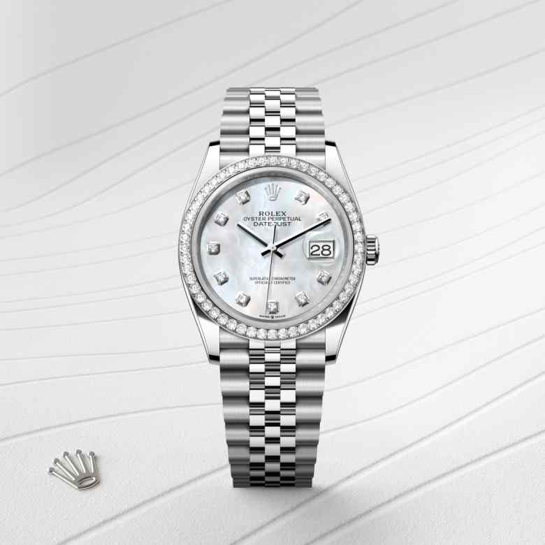 Front view of Rolex Datejust in White Rolesor, m126284rbr-0011 - Nam Sawang