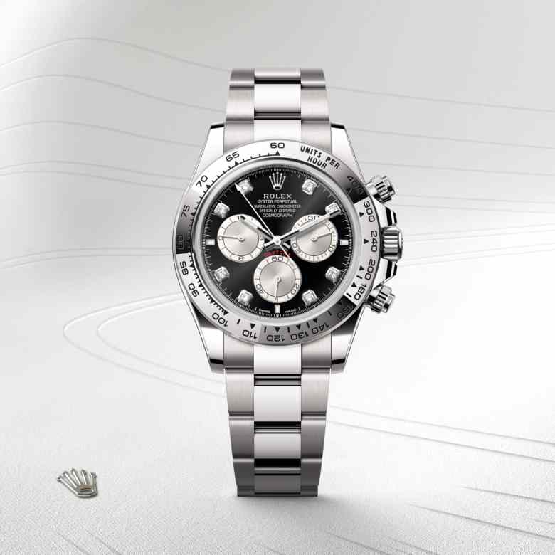 ด้านหน้า Rolex Cosmograph Daytona ในวัสดุ ทองคำขาว 18 กะรัต, m126509-0002 - นำสว่าง