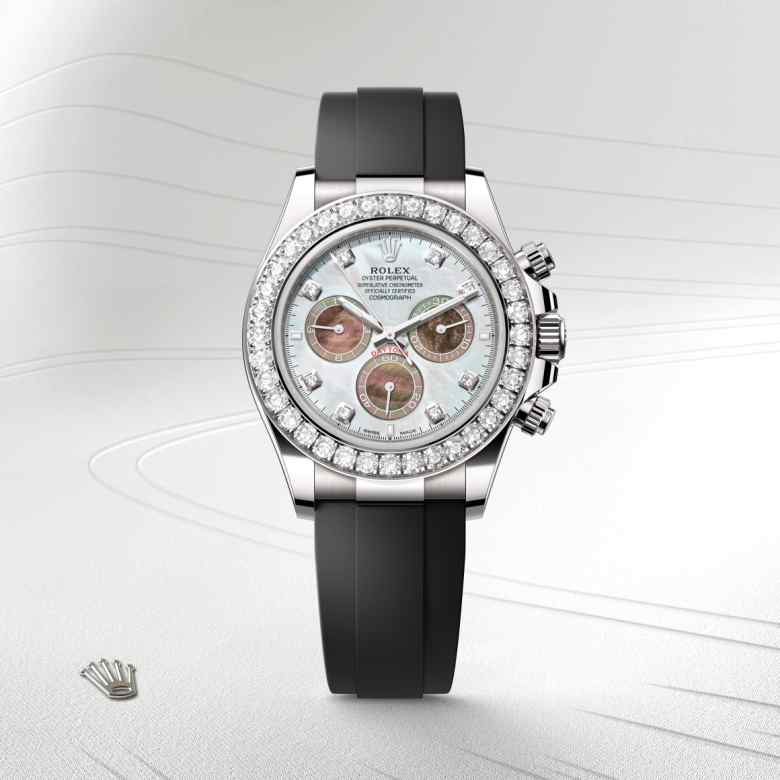 ด้านหน้า Rolex Cosmograph Daytona ในวัสดุ ทองคำขาว 18 กะรัต, m126589rbr-0001 - นำสว่าง