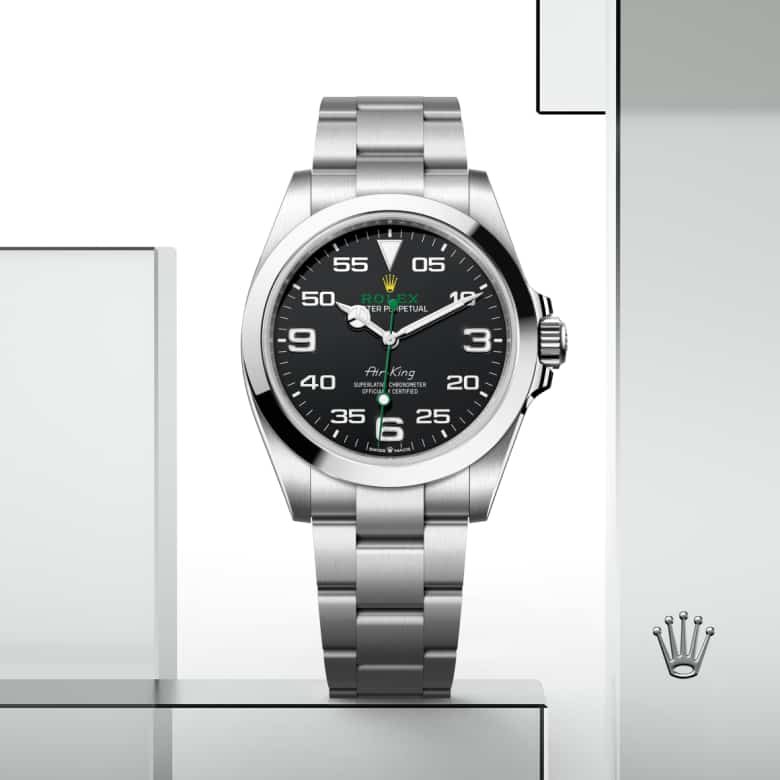 ด้านหน้า Rolex Air-King ในวัสดุ Oystersteel, m126900-0001 - นำสว่าง