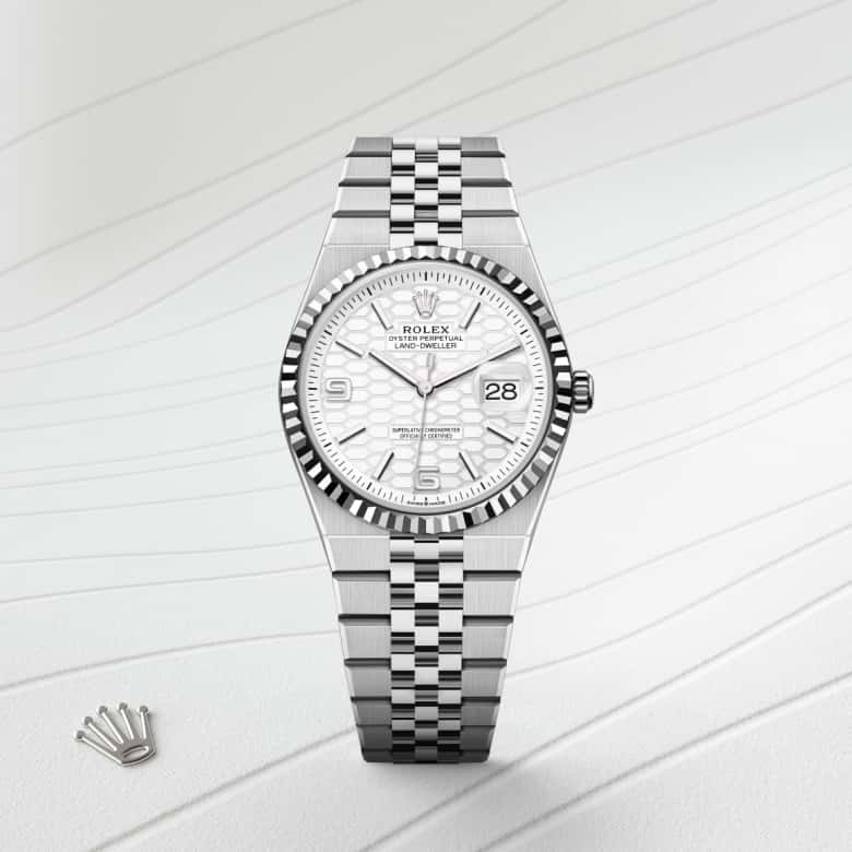 ด้านหน้า Rolex Land-Dweller ในวัสดุ White Rolesor, m127234-0001 - นำสว่าง