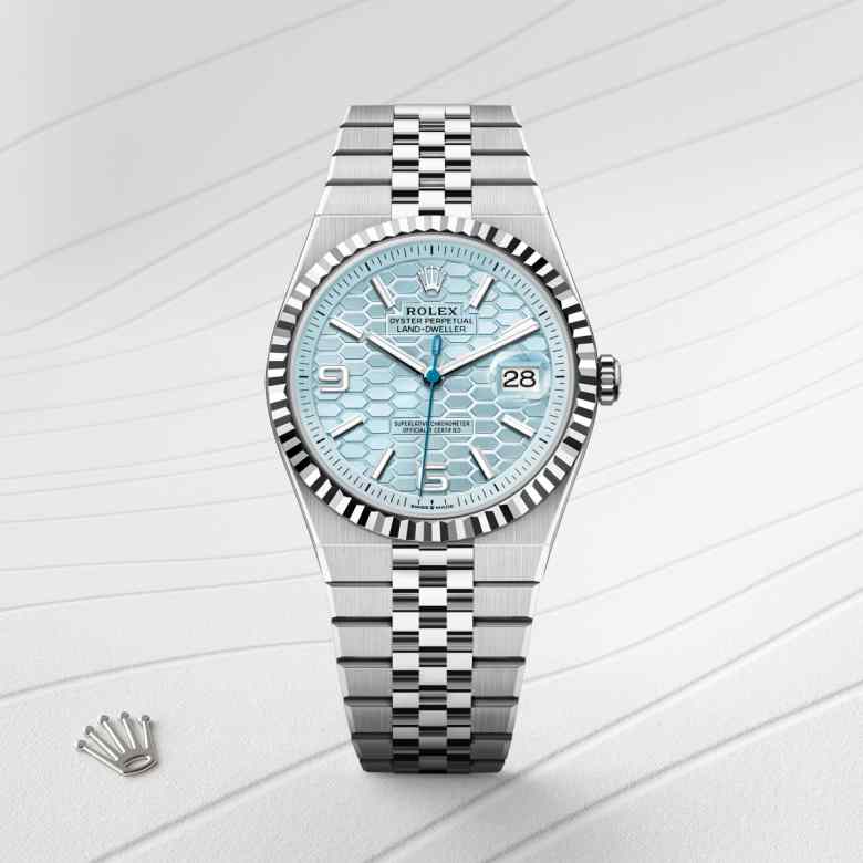 Front view of Rolex Land-Dweller in Platinum, m127336-0001 - Nam Sawang