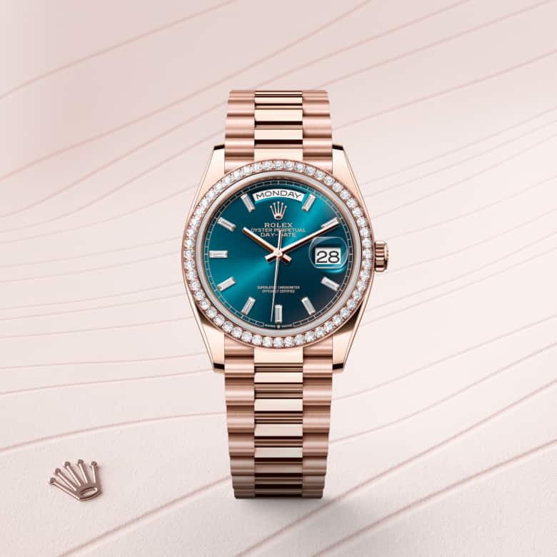Front view of Rolex Day-Date in 18 ct Everose gold, m128345rbr-0083 - Nam Sawang