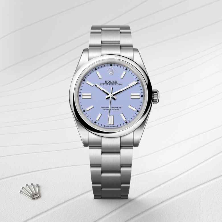 Front view of Rolex Oyster Perpetual in Oystersteel, m134300-0012 - Nam Sawang