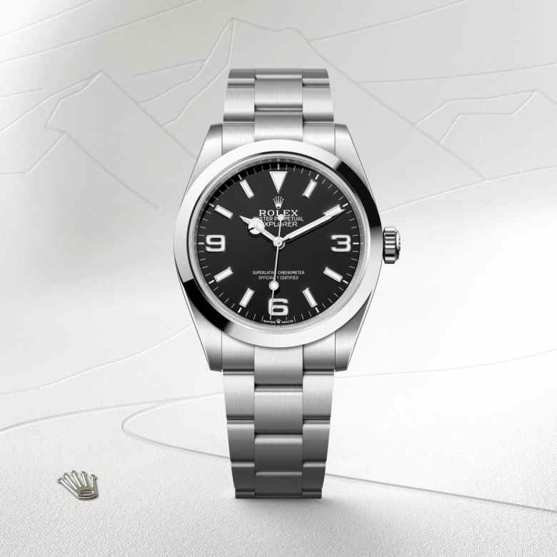 Front view of Rolex Explorer in Oystersteel, m224270-0001 - Nam Sawang