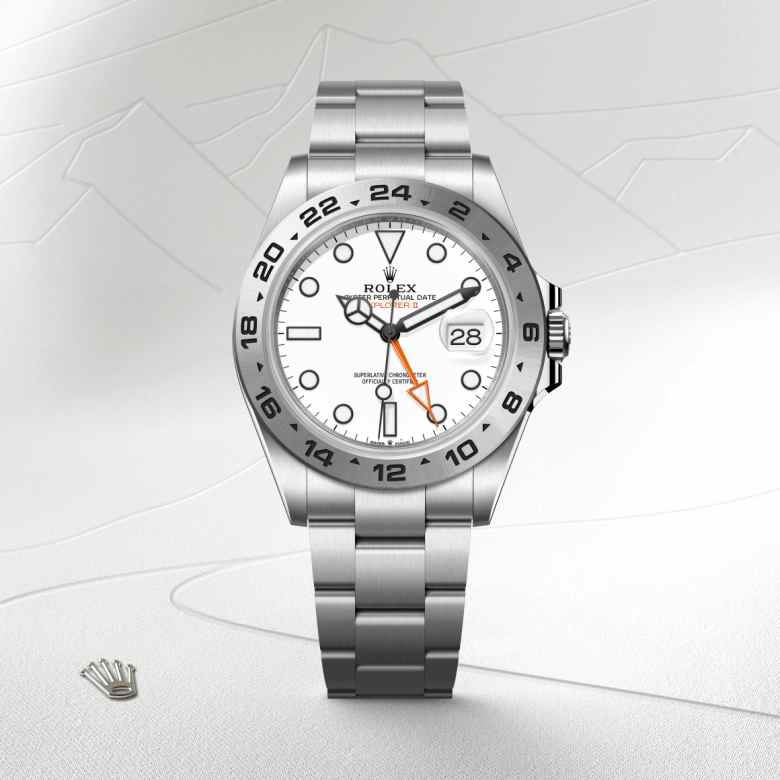 Front view of Rolex Explorer II in Oystersteel, m226570-0001 - Nam Sawang
