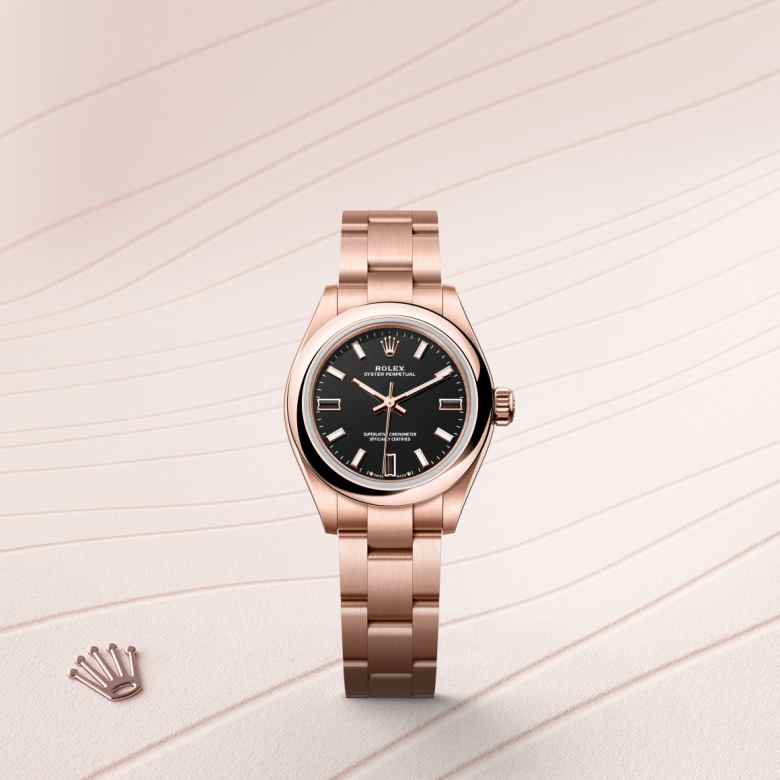 ด้านหน้า Rolex Oyster Perpetual ในวัสดุ เอเวอร์โรสโกลด์, m276205-0001 - นำสว่าง