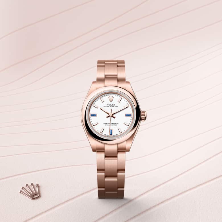 ด้านหน้า Rolex Oyster Perpetual ในวัสดุ เอเวอร์โรสโกลด์, m276205-0002 - นำสว่าง