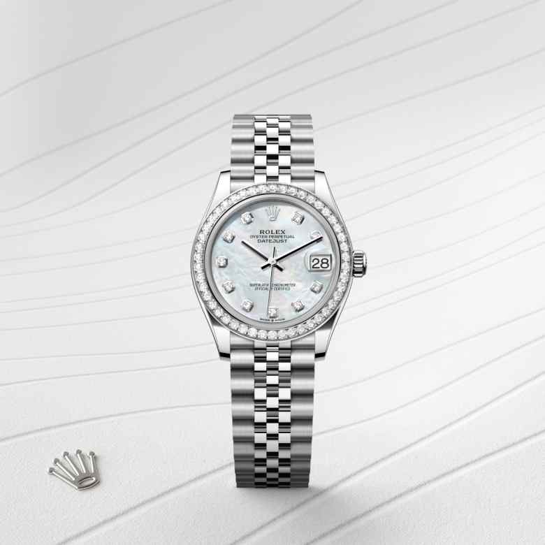 Front view of Rolex Datejust in White Rolesor, m278384rbr-0008 - Nam Sawang