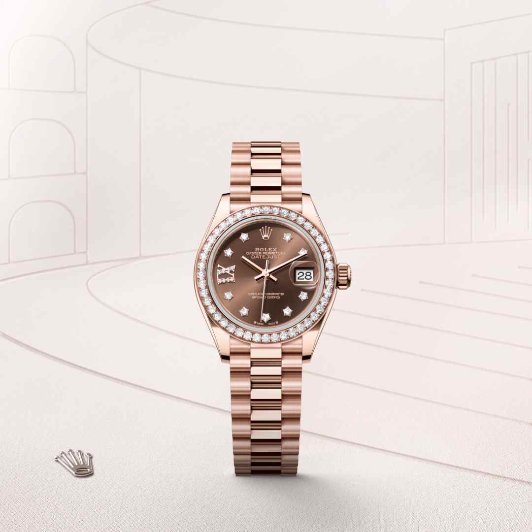 Front view of Rolex Lady-Datejust in 18 ct Everose gold, m279135rbr-0001 - Nam Sawang