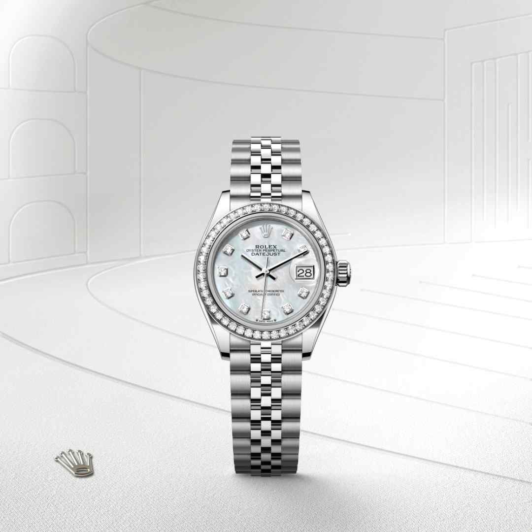 ด้านหน้า Rolex Lady-Datejust ในวัสดุ White Rolesor, m279384rbr-0011 - นำสว่าง