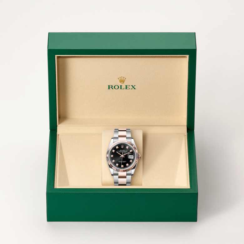 ด้านหน้า Rolex Datejust ในวัสดุ Everose Rolesor, m126231-0020 ในกล่อง - นำสว่าง
