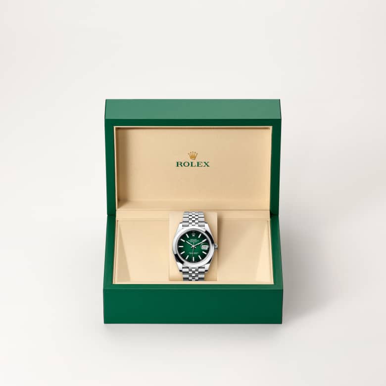 ด้านหน้า Rolex Datejust ในวัสดุ Oystersteel, m126300-0026 ในกล่อง - นำสว่าง