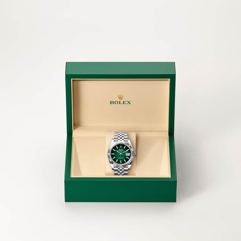 ด้านหน้า Rolex Datejust ในวัสดุ White Rolesor, m126334-0034 ในกล่อง - นำสว่าง
