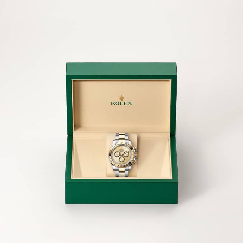 ด้านหน้า Rolex Cosmograph Daytona ในวัสดุ Yellow Rolesor, m126503-0004 ในกล่อง - นำสว่าง