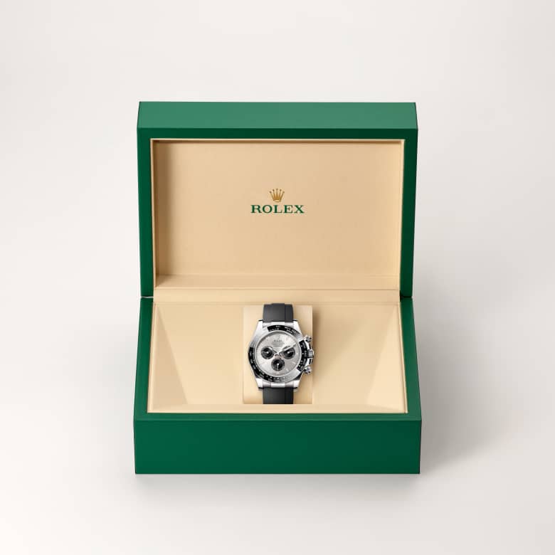 ด้านหน้า Rolex Cosmograph Daytona ในวัสดุ ทองคำขาว 18 กะรัต, m126519ln-0006 ในกล่อง - นำสว่าง