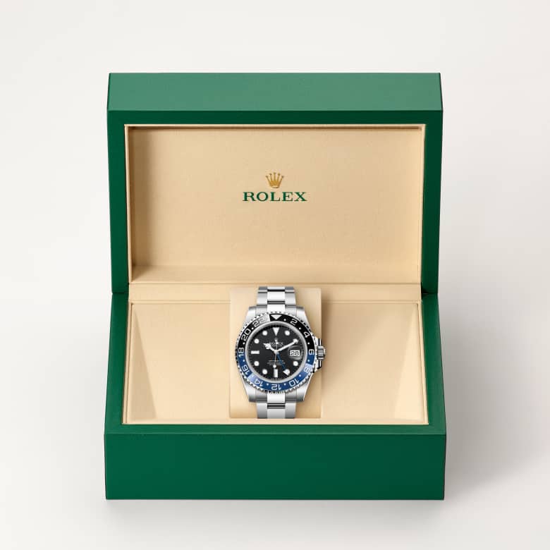 ด้านหน้า Rolex GMT-Master II ในวัสดุ Oystersteel, m126710blnr-0003 ในกล่อง - นำสว่าง