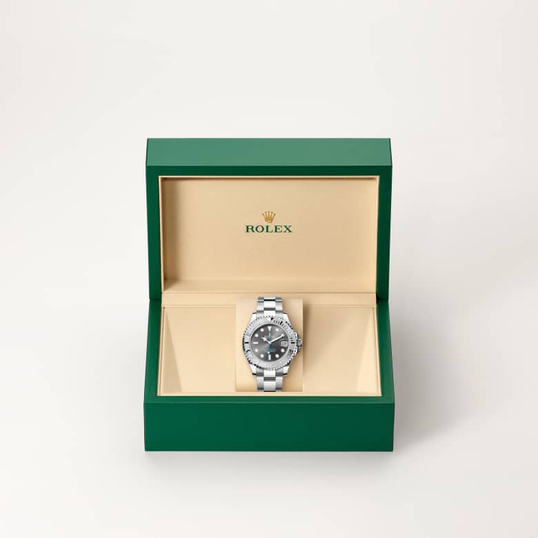 ด้านหน้า Rolex Yacht-Master ในวัสดุ Rolesium, m268622-0002 ในกล่อง - นำสว่าง