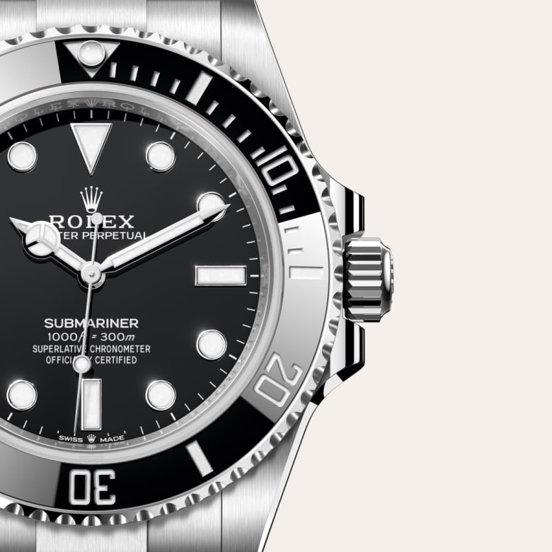 Front view of Rolex Submariner in Oystersteel, m124060-0001 with green seal - Nam Sawang