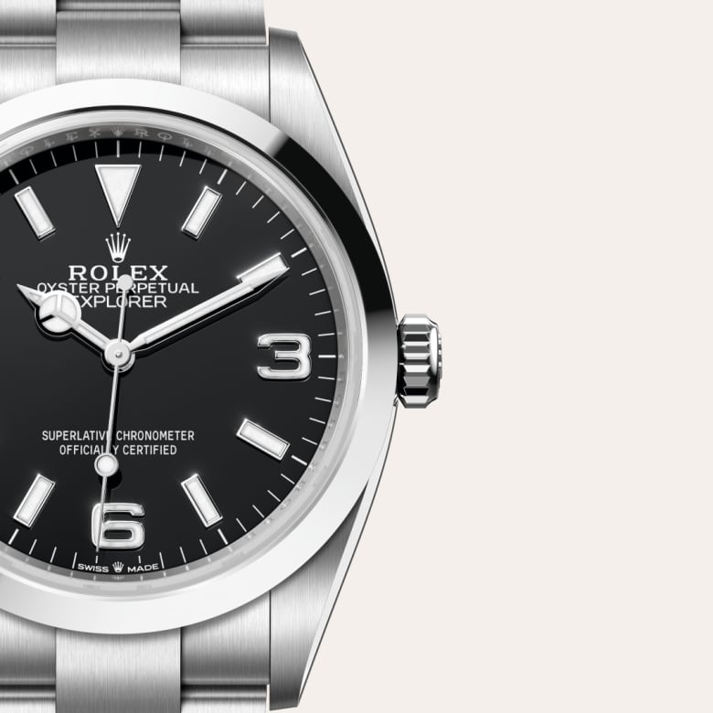 Front view of Rolex Explorer in Oystersteel, m124270-0001 with green seal - Nam Sawang
