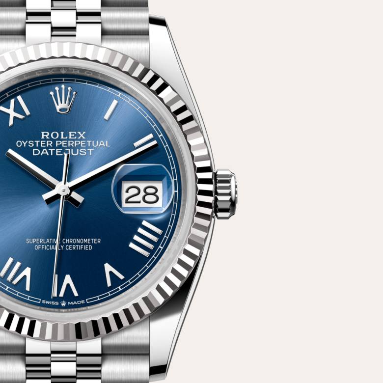 Front view of Rolex Datejust in White Rolesor, m126234-0069 with green seal - Nam Sawang