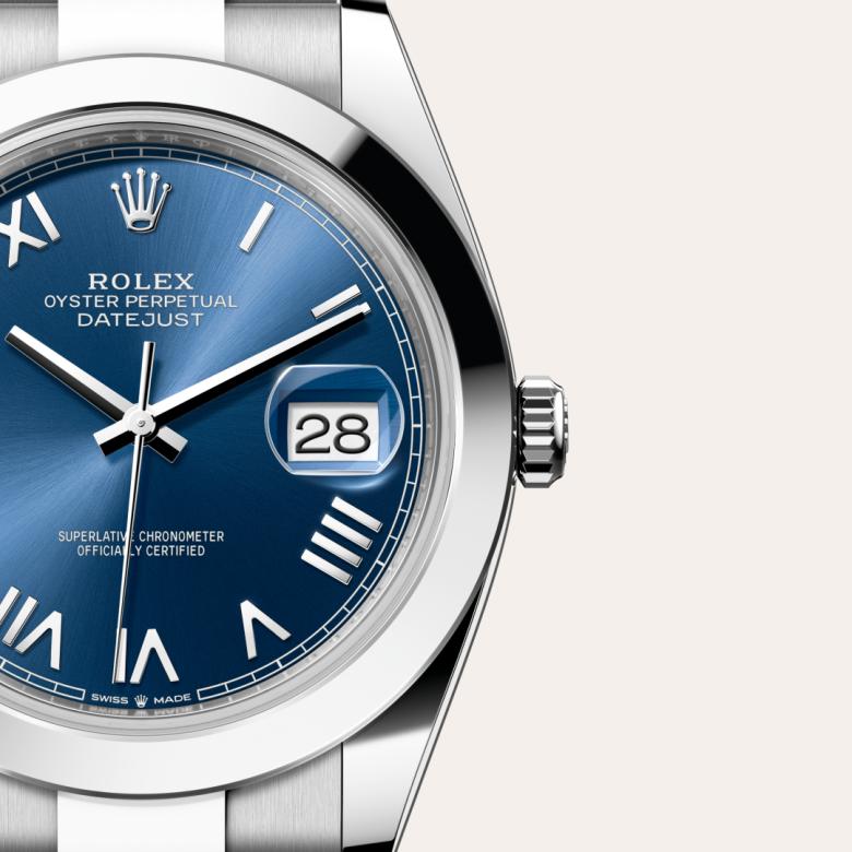 ด้านหน้า Rolex Datejust ในวัสดุ Oystersteel, m126300-0029 กับเหรียญรับประกันสีเขียว - นำสว่าง