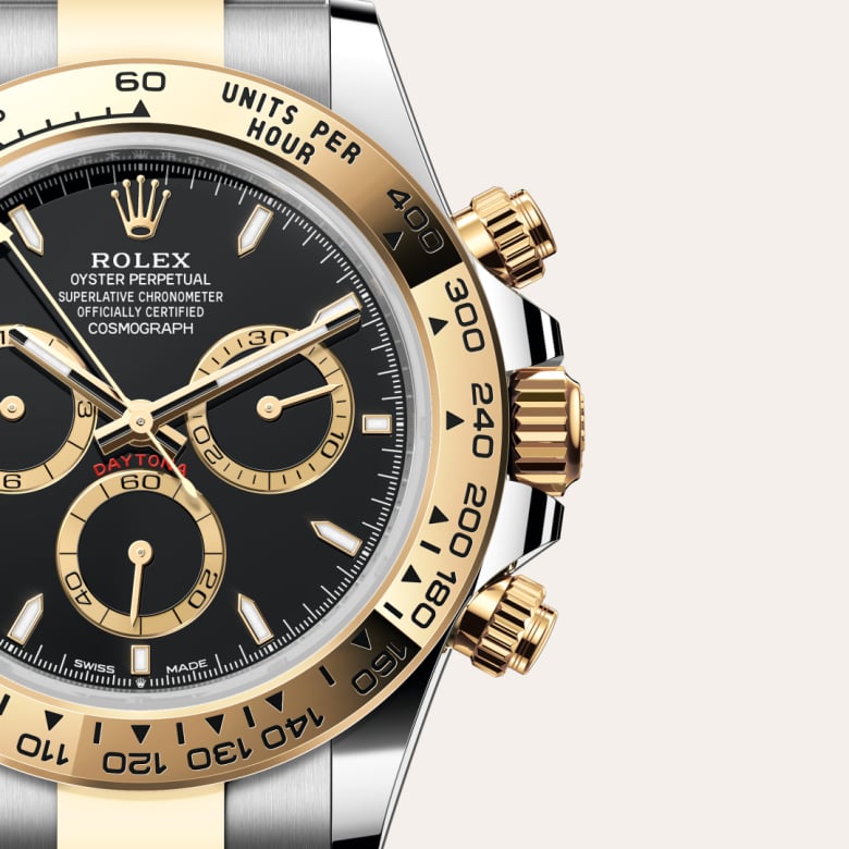 Front view of Rolex Cosmograph Daytona in Yellow Rolesor, m126503-0003 with green seal - Nam Sawang