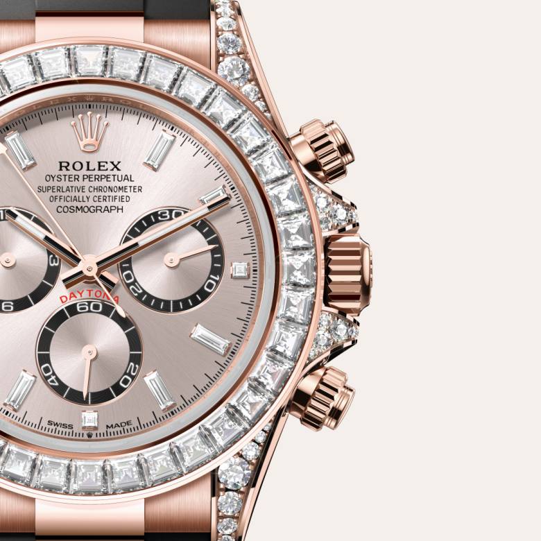 Front view of Rolex Cosmograph Daytona in 18 ct Everose gold, m126535tbr-0002 with green seal - Nam Sawang