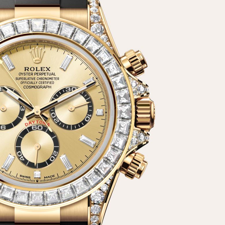 ด้านหน้า Rolex Cosmograph Daytona ในวัสดุ ทองคำ 18 กะรัต, m126538tbr-0004 กับเหรียญรับประกันสีเขียว - นำสว่าง