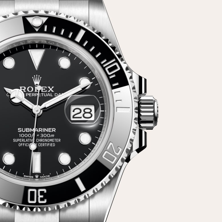 Front view of Rolex Submariner in Oystersteel, m126610ln-0001 with green seal - Nam Sawang