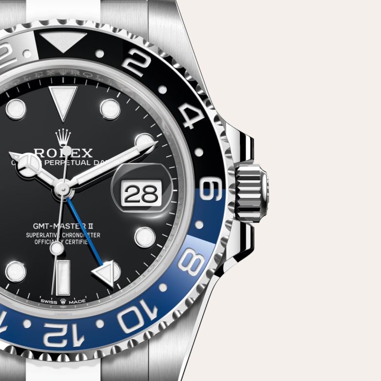 ด้านหน้า Rolex GMT-Master II ในวัสดุ Oystersteel, m126710blnr-0003 กับเหรียญรับประกันสีเขียว - นำสว่าง