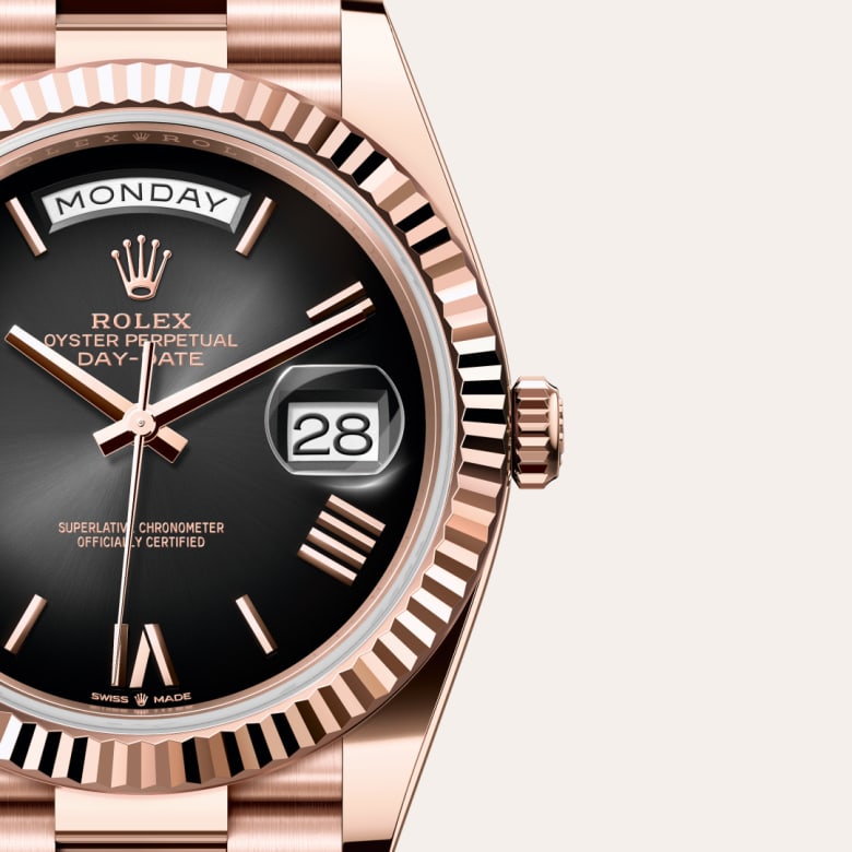 Front view of Rolex Day-Date in 18 ct Everose gold, m228235-0055 with green seal - Nam Sawang