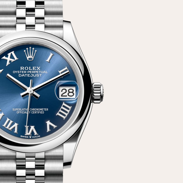 ด้านหน้า Rolex Datejust ในวัสดุ Oystersteel, m278240-0018 กับเหรียญรับประกันสีเขียว - นำสว่าง