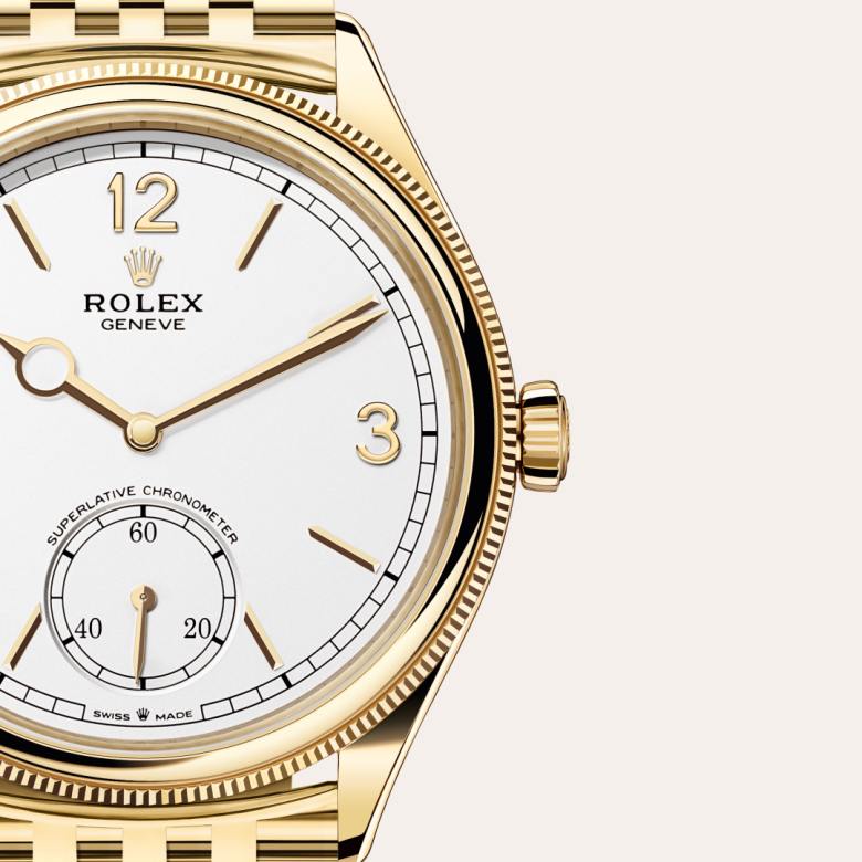 Front view of Rolex 1908 in 18 ct yellow gold, m52508-0008 with green seal - Nam Sawang