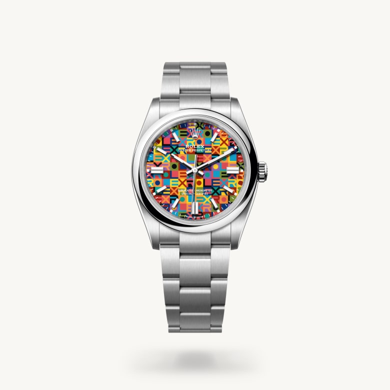 ด้านหน้า Rolex Oyster Perpetual ในวัสดุ Oystersteel, m126000-0016 - นำสว่าง