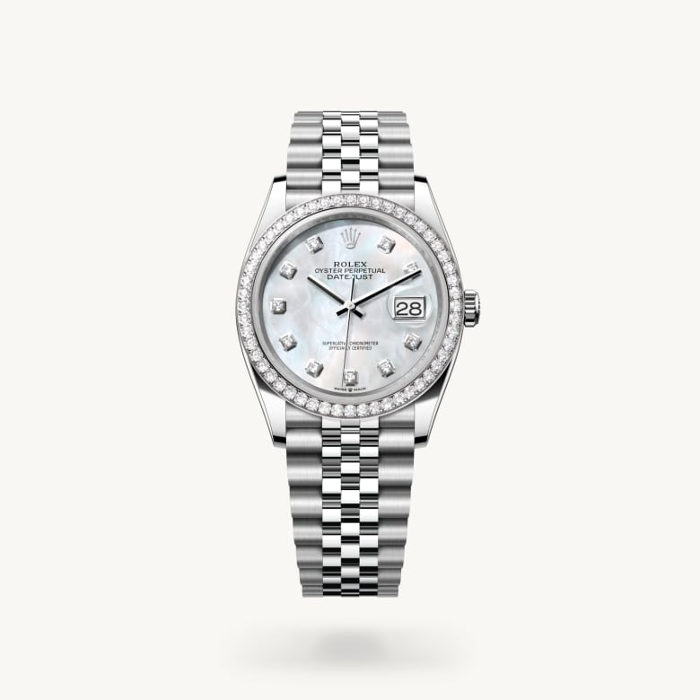 Front view of Rolex Datejust in White Rolesor, m126284rbr-0011 - Nam Sawang