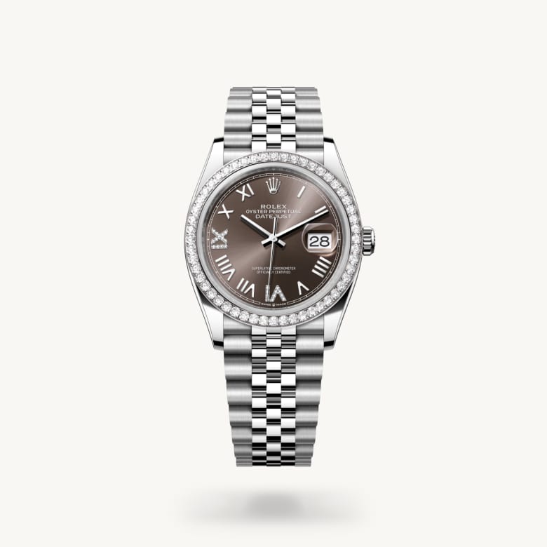 ด้านหน้า Rolex Datejust ในวัสดุ White Rolesor, m126284rbr-0063 - นำสว่าง