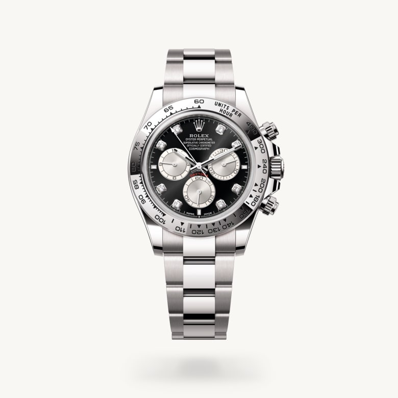 ด้านหน้า Rolex Cosmograph Daytona ในวัสดุ ทองคำขาว 18 กะรัต, m126509-0002 - นำสว่าง