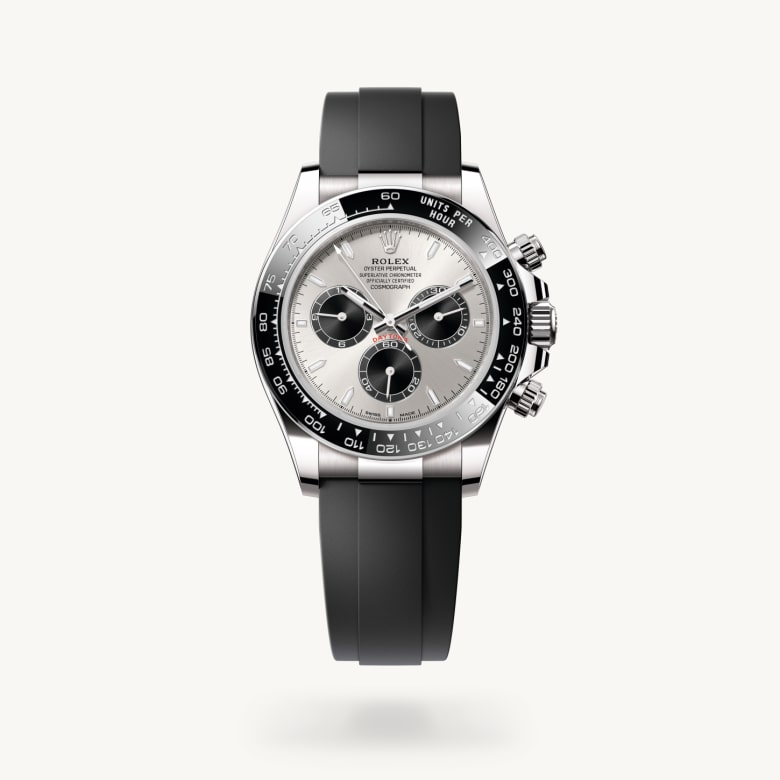 ด้านหน้า Rolex Cosmograph Daytona ในวัสดุ ทองคำขาว 18 กะรัต, m126519ln-0006 - นำสว่าง