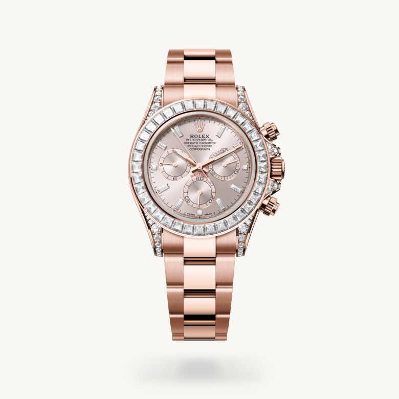 ด้านหน้า Rolex Cosmograph Daytona ในวัสดุ เอเวอร์โรสโกลด์, m126595tbr-0001 - นำสว่าง