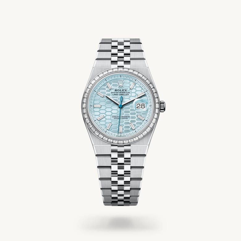 ด้านหน้า Rolex Land-Dweller ในวัสดุ แพลทินัม, m127286tbr-0001 - นำสว่าง
