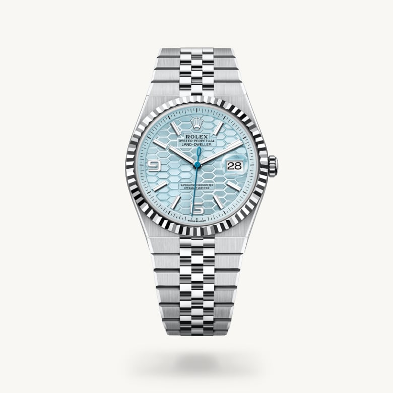 Front view of Rolex Land-Dweller in Platinum, m127336-0001 - Nam Sawang