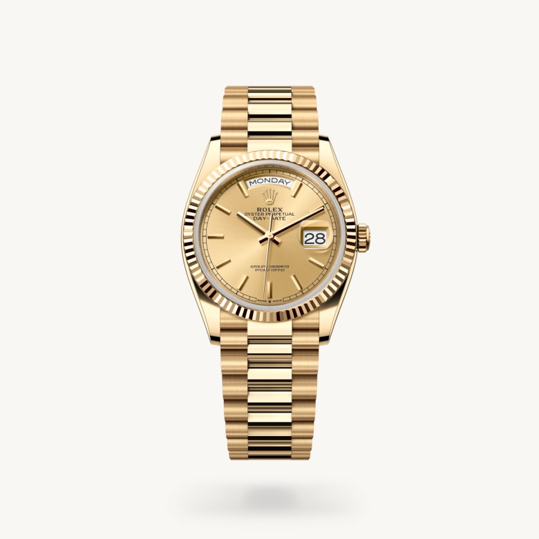 Front view of Rolex Day-Date in 18 ct yellow gold, m128238-0045 - Nam Sawang
