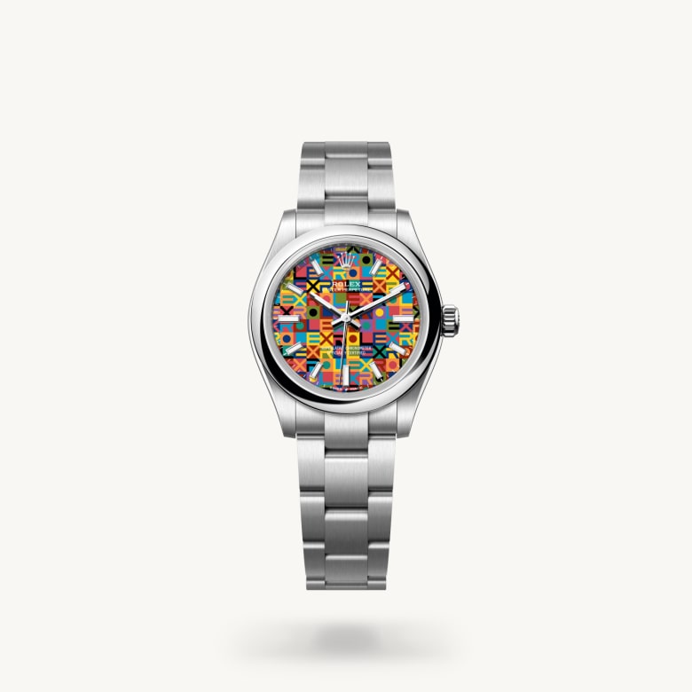 ด้านหน้า Rolex Oyster Perpetual ในวัสดุ Oystersteel, m277200-0019 - นำสว่าง