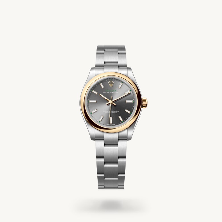 ด้านหน้า Rolex Oyster Perpetual ในวัสดุ Yellow Rolesor, m277203-0001 - นำสว่าง