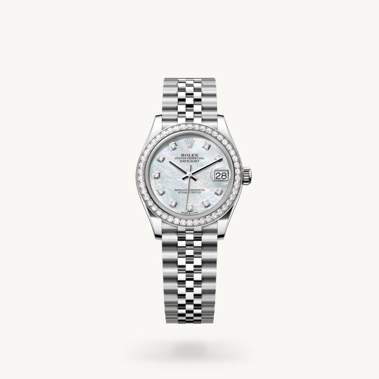 Front view of Rolex Datejust in White Rolesor, m278384rbr-0008 - Nam Sawang