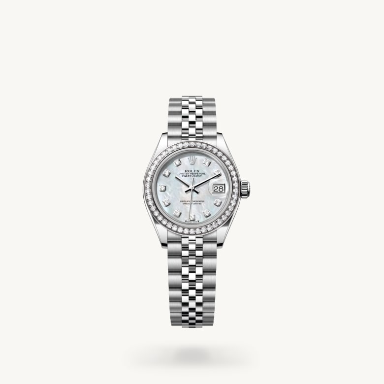 ด้านหน้า Rolex Lady-Datejust ในวัสดุ White Rolesor, m279384rbr-0011 - นำสว่าง