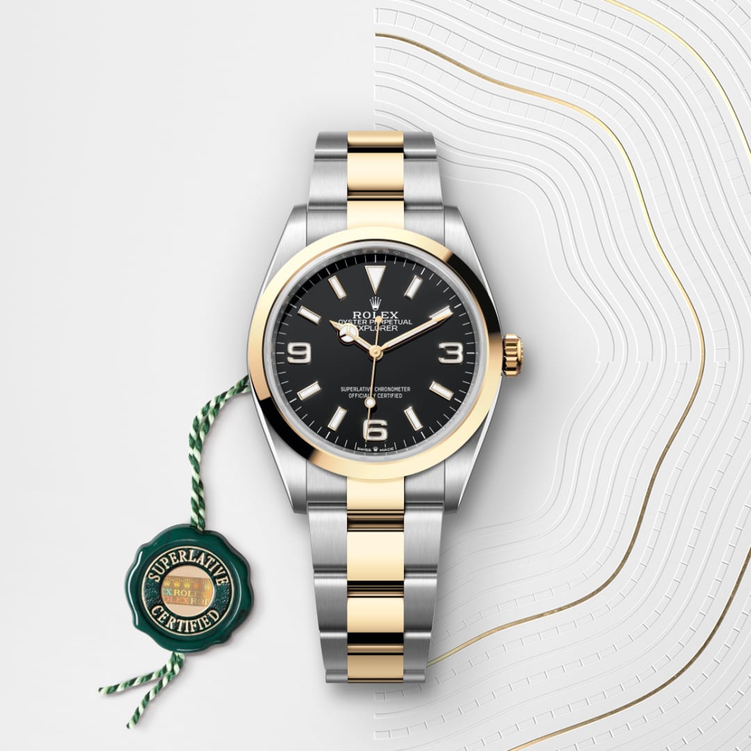 rolex-Explorer-in-Oyster, 36 มม., Oystersteel และทองคำ-Explorer 36,-m124273-0001-นำสว่าง