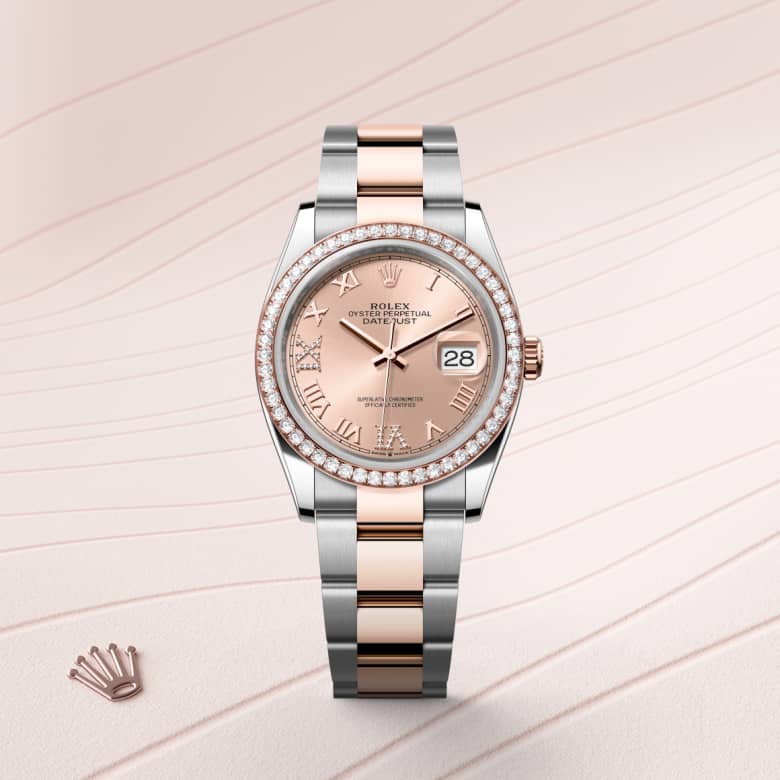 Front view of Rolex Datejust in Everose Rolesor - combination of Oystersteel and Everose gold, m126281rbr-0016 - Nam Sawang