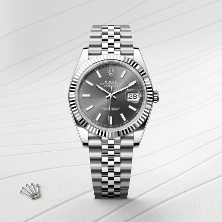 Front view of Rolex Datejust in White Rolesor - combination of Oystersteel and white gold, m126334-0014 - Nam Sawang